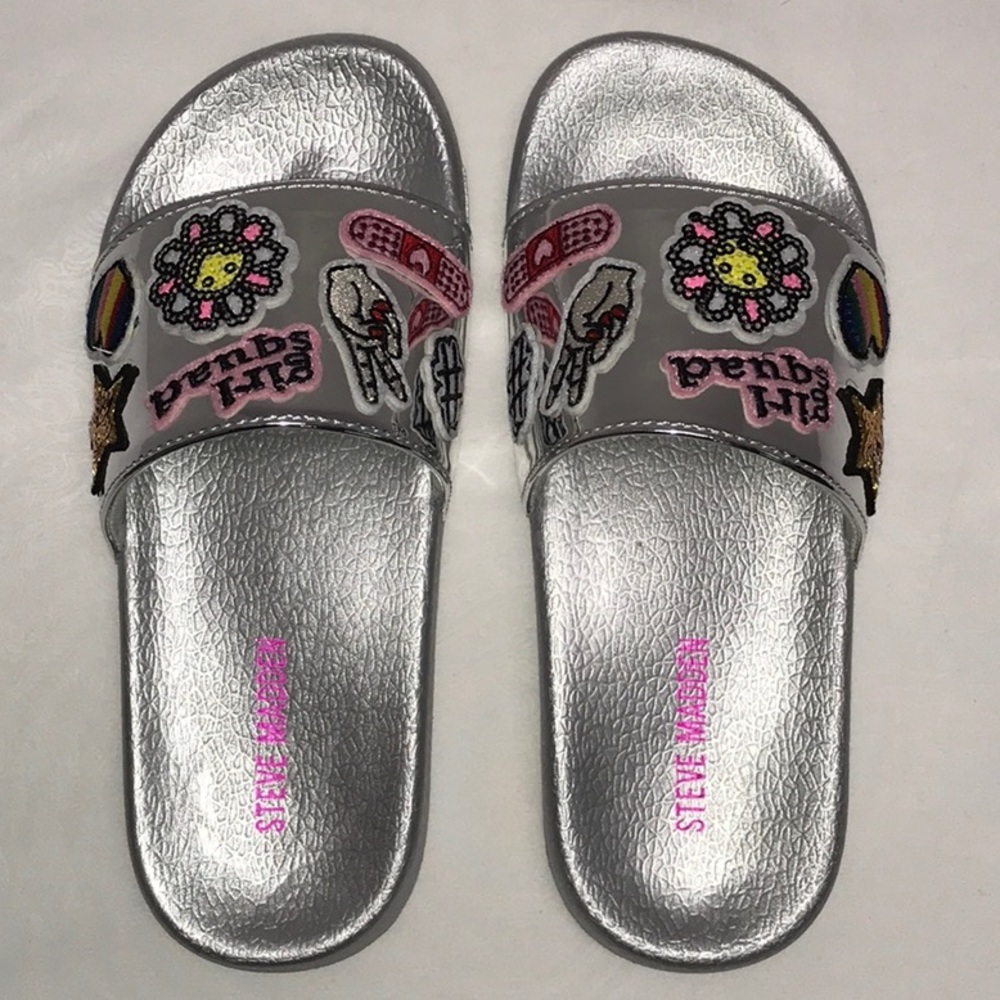 Steve Madden Girl Squad Silver Slides - Picture 3 of 7